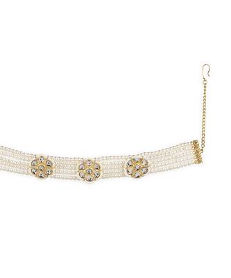 Gold plated kundan headband with pearls 4