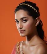 Green gold plated kundan headband
