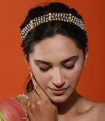 Gold plated kundan headband with pearls