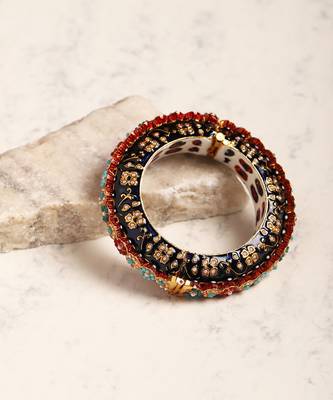 Blue enameled gold plated kundan bangle 2