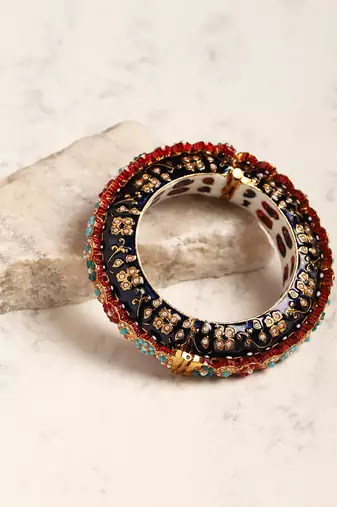Blue enameled gold plated kundan bangle