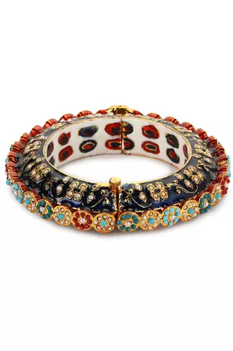 Blue enameled gold plated kundan bangle