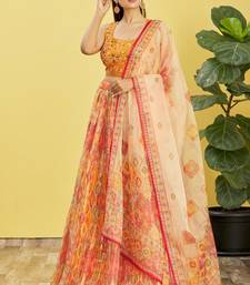 yellow mirror work and digital print organza party lehenga set choli with dupatta