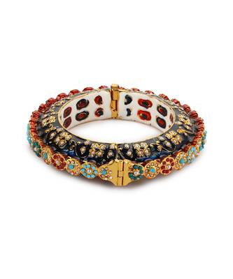 Blue enameled gold plated kundan bangle 4