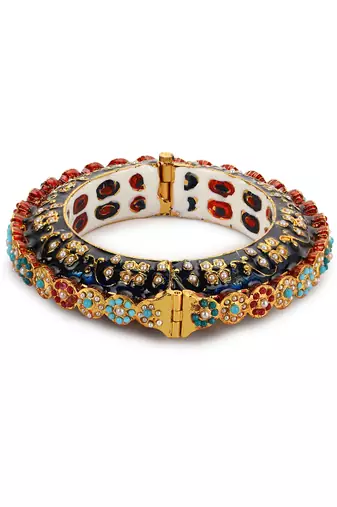 Blue enameled gold plated kundan bangle