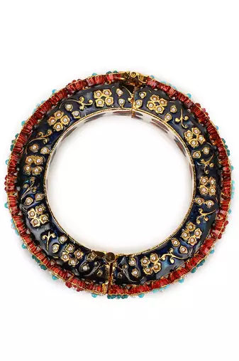 Blue enameled gold plated kundan bangle