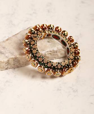 Green enameled gold plated kundan bangle 2