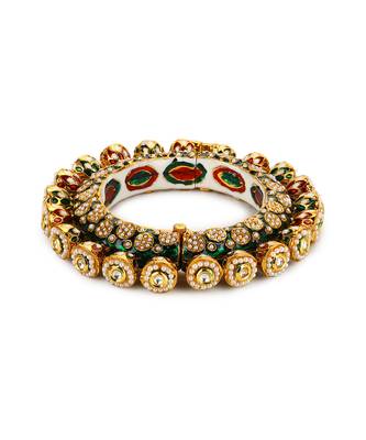 Green enameled gold plated kundan bangle 3