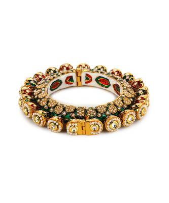 Green enameled gold plated kundan bangle 4