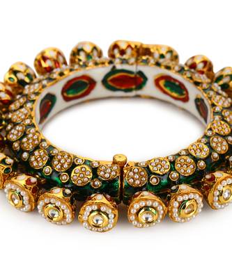Green enameled gold plated kundan bangle 5