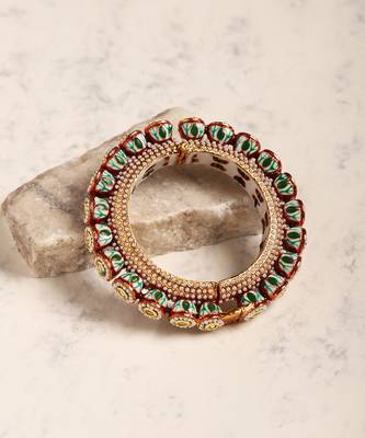 Green enameled gold plated kundan bangle 2