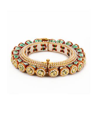 Green enameled gold plated kundan bangle 3