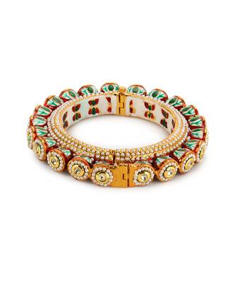 Green enameled gold plated kundan bangle 4