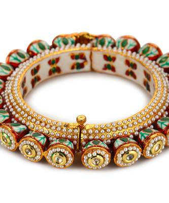 Green enameled gold plated kundan bangle 5