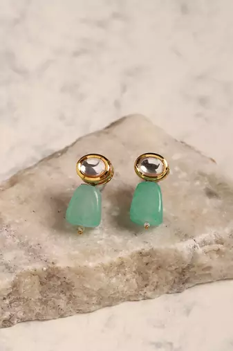 Green gold plated kundan earrings