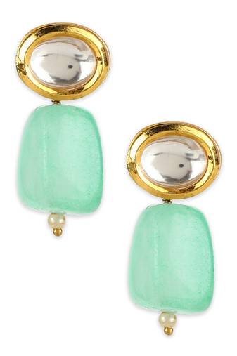 Green gold plated kundan earrings