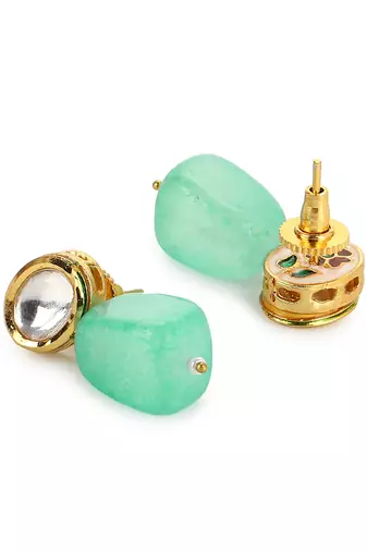 Green gold plated kundan earrings