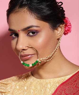 Green multi beaded nose ring 1
