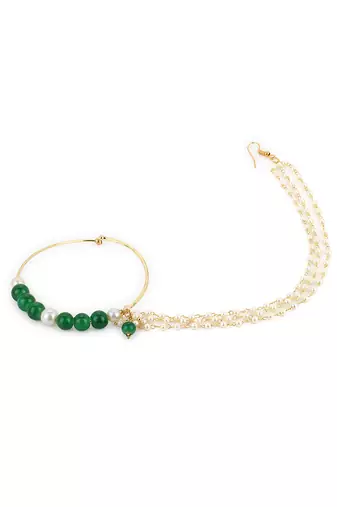 Green multi beaded nose ring