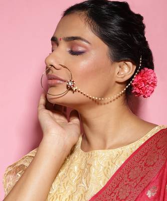 Red multi beaded nose ring 1