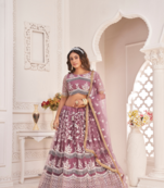 EILARA WOMEN'S EILARA WOMEN'S ONION PINK BUTTERFLY NET EMBROIDERED THREAD WORK FESTIVALS LEHENGA CHOLI