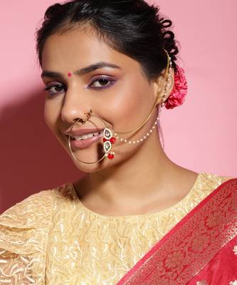 Red multi beaded nose ring 1