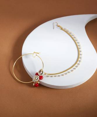 Red multi beaded nose ring 2