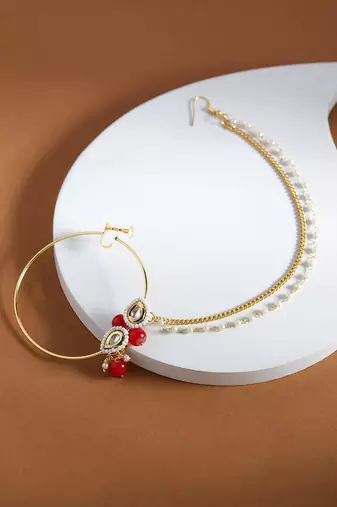 Red multi beaded nose ring