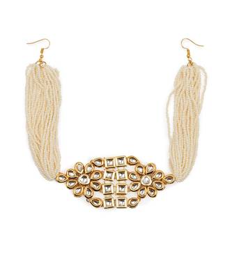 White kundan beaded hair band 3