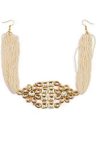 White kundan beaded hair band