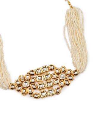 White kundan beaded hair band 4