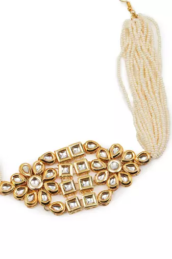 White kundan beaded hair band