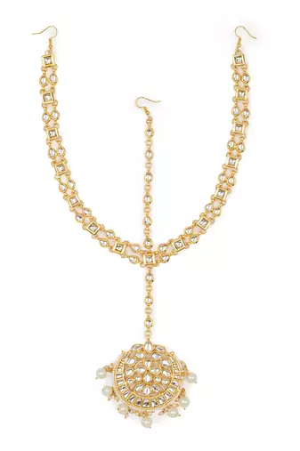White kundan matha patti