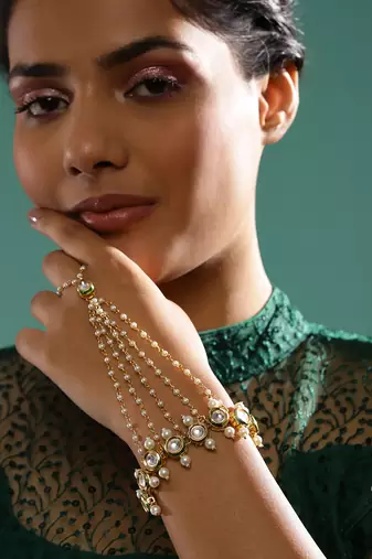 White kundan hand harness