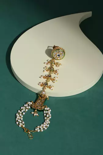 White kundan hand harness