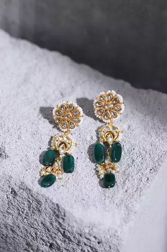 Green kundan earrings