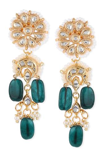 Green kundan earrings