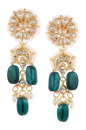 Green kundan earrings