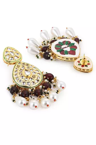 Maroon kundan earrings