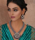 Silver long kundan necklace set