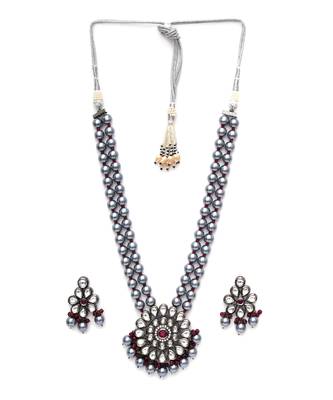 Silver long kundan necklace set 2