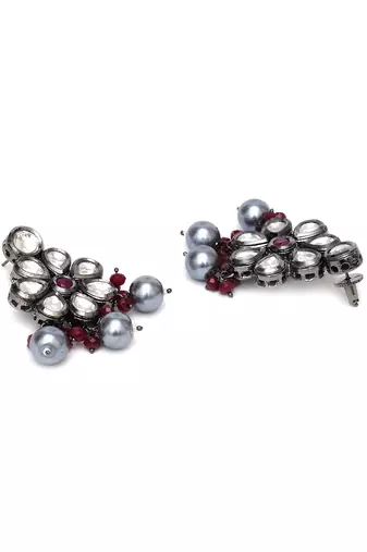 Silver long kundan necklace set