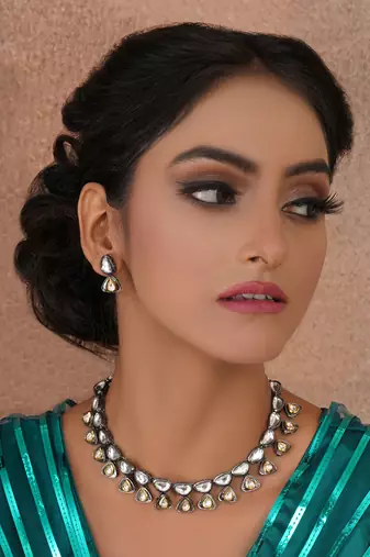 Gold dual tone kundan necklace set