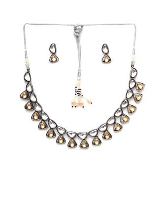 Gold dual tone kundan necklace set 2