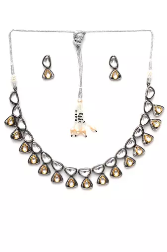 Gold dual tone kundan necklace set
