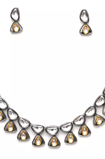 Gold dual tone kundan necklace set