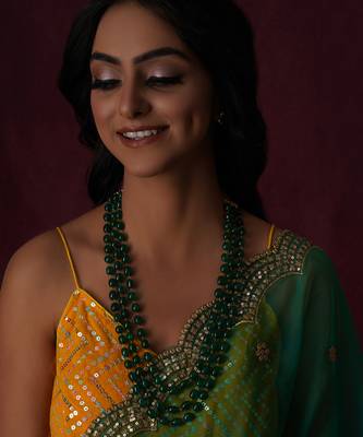 Green long layered green necklace set 1