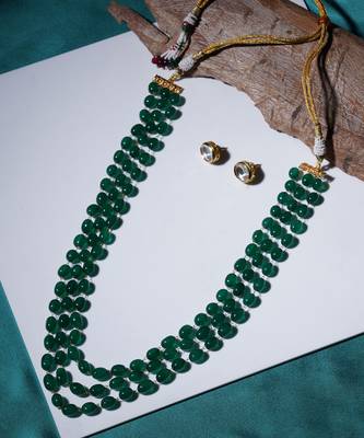 Green long layered green necklace set 2