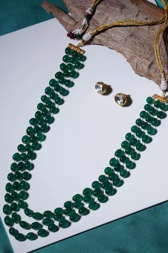 Green long layered green necklace set