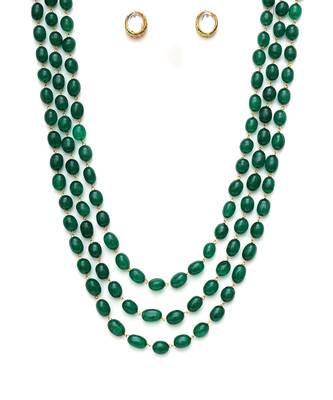 Green long layered green necklace set 4
